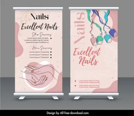 nail salon roll up banner templates  classic leaves vertical design 