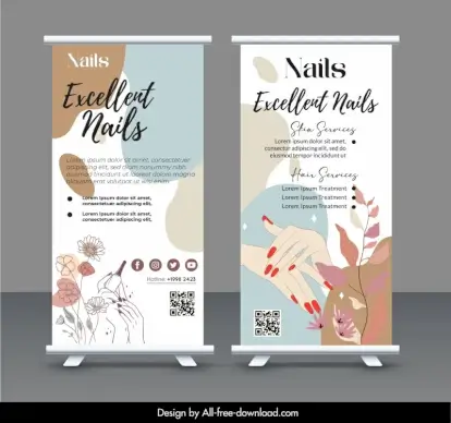 nail salon roll up banner templates elegant flowers hands decor