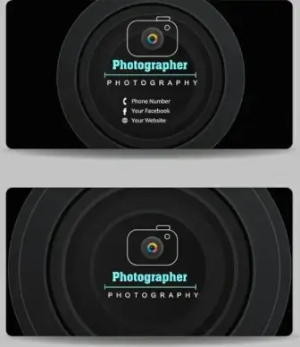 name card template camera lens icon dark design