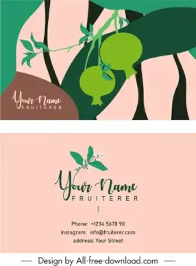 name card template pomegranate fruit sketch flat retro