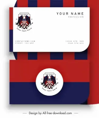 name card template striped flat design eagle logotype
