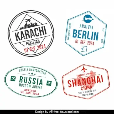 national arrival visa stamp template classical geometric shapes