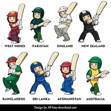 national cricket players icon cute dynamic cartoon character sketch