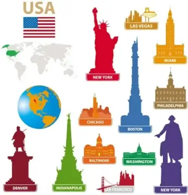 national landmarks silhouette 02 vector