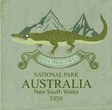 national park advertisement crocodile icon colored retro design