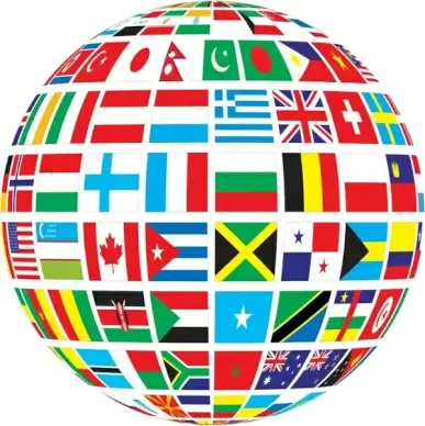 nations flags vector illustration with abstract globe
