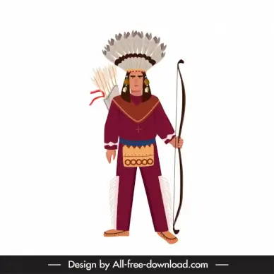 native american indian man icon cartoon character sketch