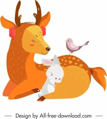 natural animals painting colored cartoon sketch