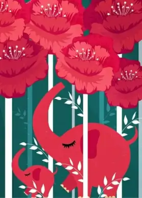natural background red flowers elephants icons