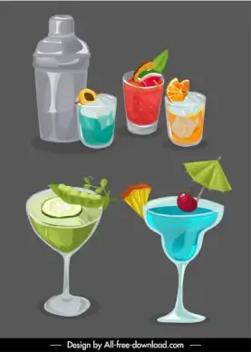natural drinks icons cocktails sketch handdrawn retro