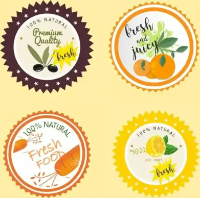 natural food label templates colored serrated design