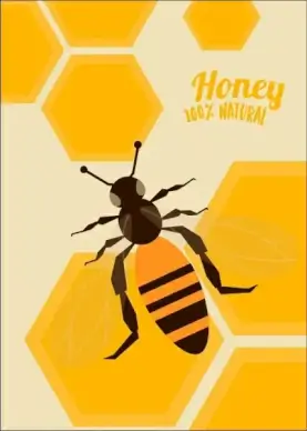 natural honey advertisement bee icon yellow beehive background