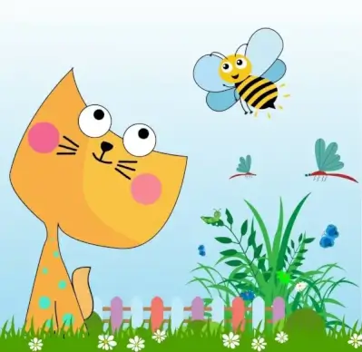 natural insects background colored stylized cartoon decoration
