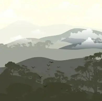 natural landscape drawing mountain forest icons decor
