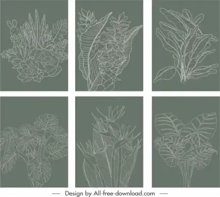 natural leaves background templates retro handdrawn sketch