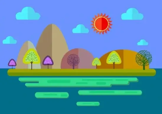 natural scenery background colorful cartoon style sketch
