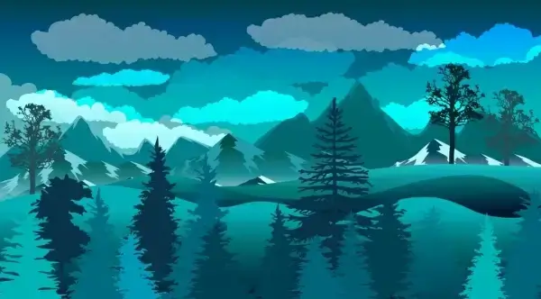 natural scenery drawing dark blue decor