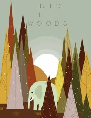 nature backdrop woods elephant icons colored cartoon design