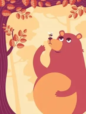 nature background bear bee tree icons classical decor