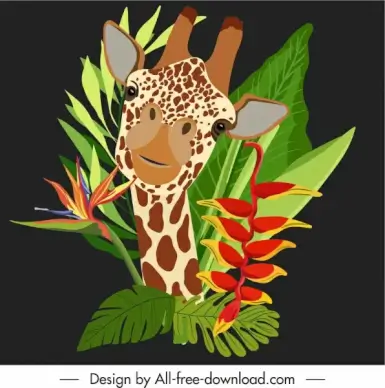 nature background giraffe flowers leaves sketch dark design
