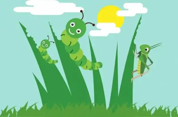 nature background grass worm grasshopper icons decoration