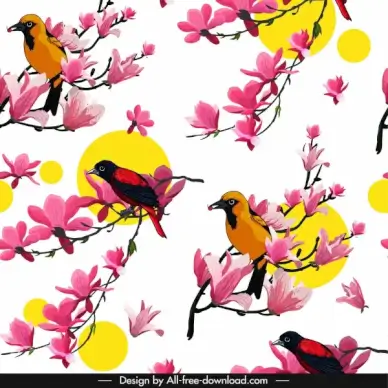 nature background oriental design flowers birds decor