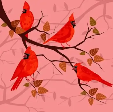 nature background red birds tree branch decoration
