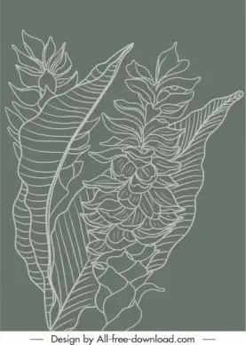 nature background template retro handdrawn flora leaves sketch