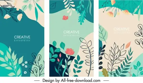 nature background templates colorful classic handdrawn leaf sketch