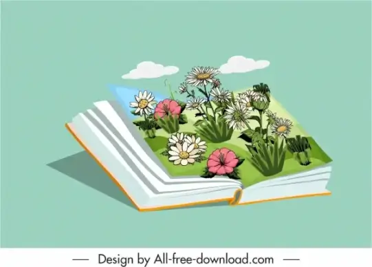 nature book icon colorful 3d floral decor