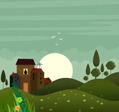 nature hill landscape drawing colored cartoon design