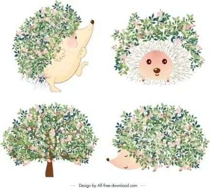 nature icons hedgehog tree flowers decor