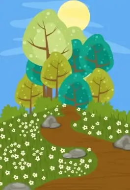 nature landscape drawing water colored cartoon design