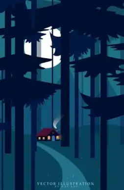 nature landscape drawing woods cottage icons dark decor