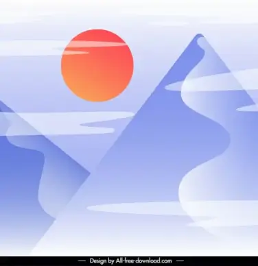 nature landscape painting sun mountain sketch flat classic