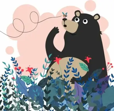 nature painting bear bee flowers icons decor