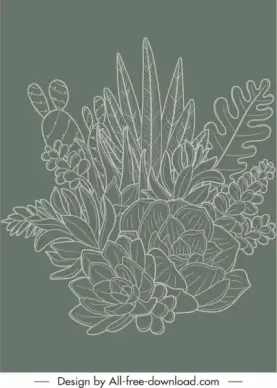 nature painting dark retro handdrawn flowers leaf