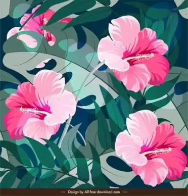 nature painting hibiscus flowers leaves decor classical design