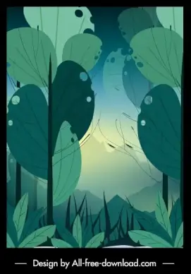 nature painting leaves sketch colored classic design