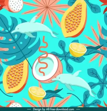 nature pattern colorful coconut papaya dolphin leaves decor
