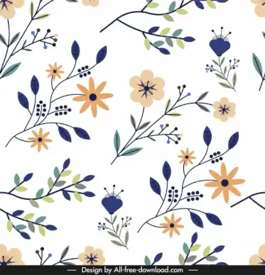 nature pattern colorful flat classical flowers leaves sketch