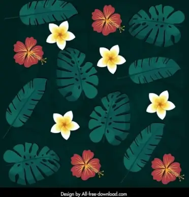 nature pattern dark colorful flowers leaves decor