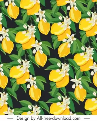 nature pattern luxuriant blooming fruits sketch colorful retro