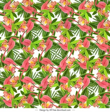 nature pattern seamless repeating flamingo leaves flowers