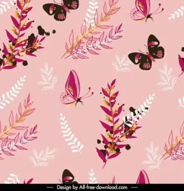 nature pattern template butterflies leaf branch sketch