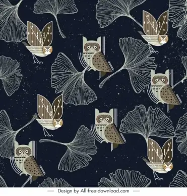 nature pattern template leaf owl sketch dark flat design