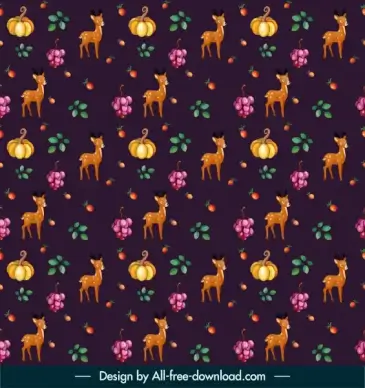 nature pattern template repeating pumpkin deer grapes sketch