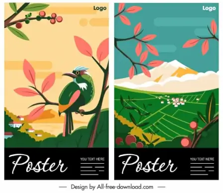 nature poster templates bird mountain sketch colorful classic