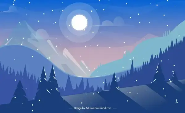 nature scene background moonlight mountain sketch