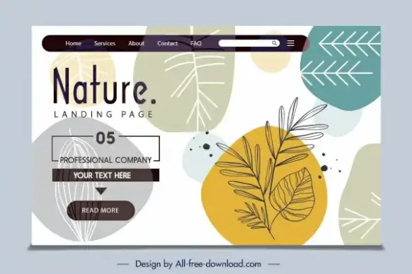 nature website template handdrawn flat leaf decor